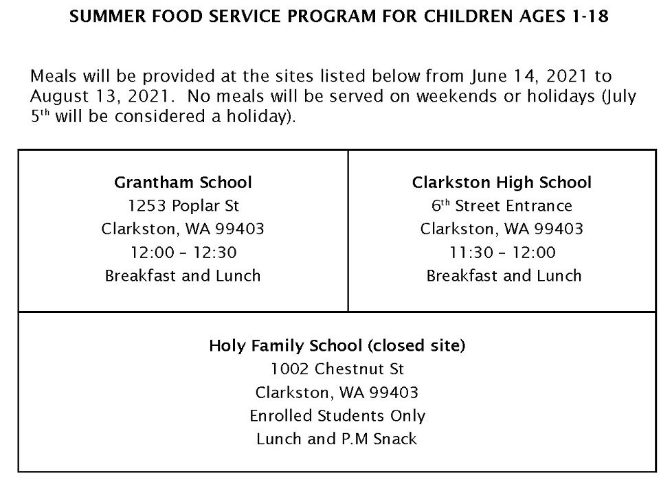 Clarkston School District Summer Food Service Program